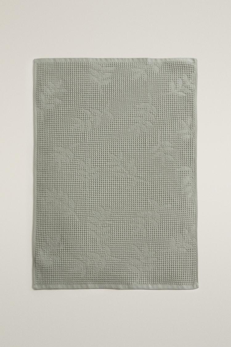 WAFFLE-KNIT KITCHEN TOWEL — Green / Blue