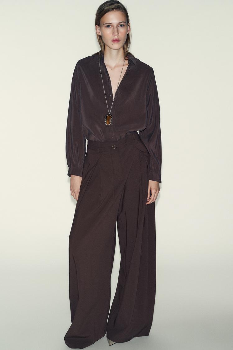 ZARA WIDE LEG BELTED PANTS