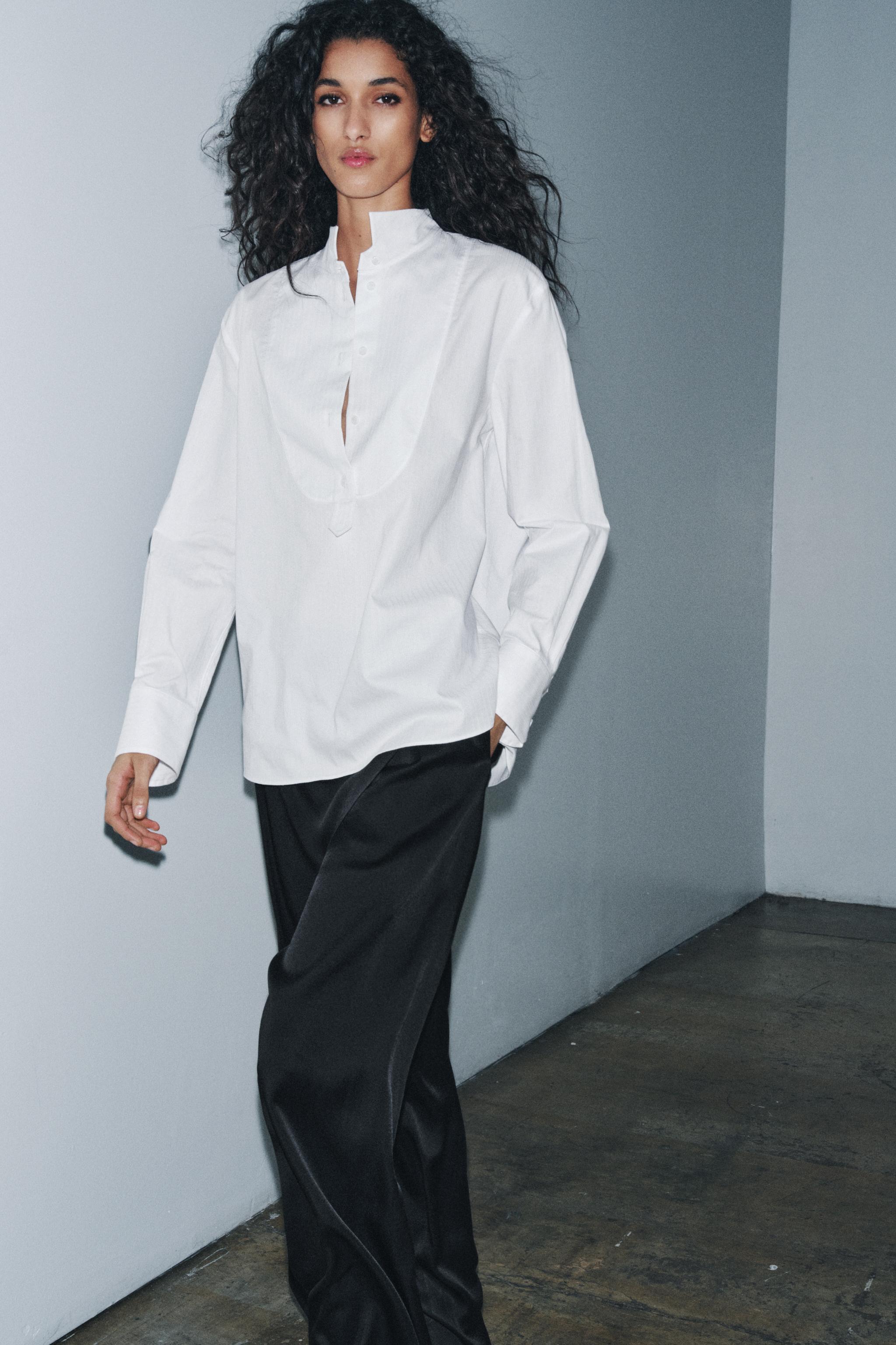 ZW COLLECTION BIB-FRONT POPLIN SHIRT - White | ZARA United States