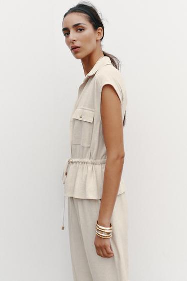 COMBINAISON EFFET DEUX PIÈCES EN LIN - Beige clair de Zara - Image 3