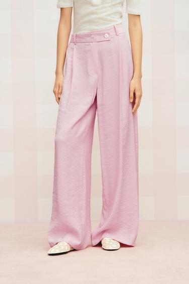 WIDE-LEG DARTED TROUSERS - Pastel pink by Zara