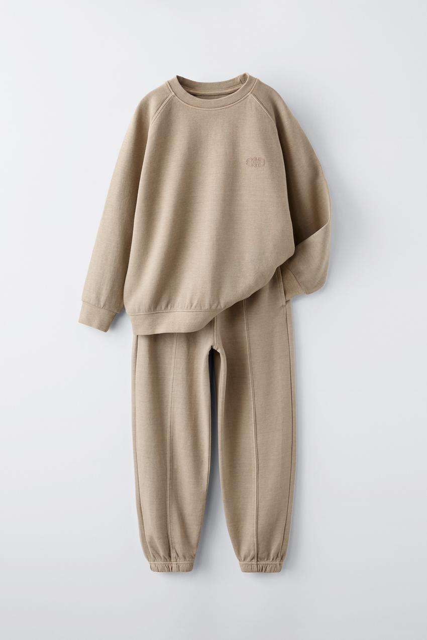 SET MIT SWEATSHIRT UND HOSE AUS INTERLOCK-MATERIAL - grau-beige 