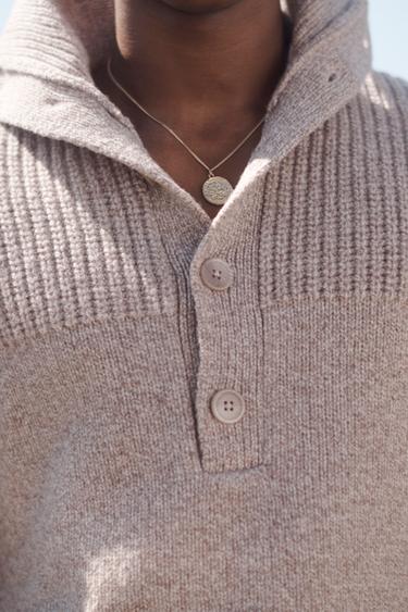 PULL COL BOUTONS LAINE ÉDITION LIMITÉE - Marron / Taupe de Zara - Image 3