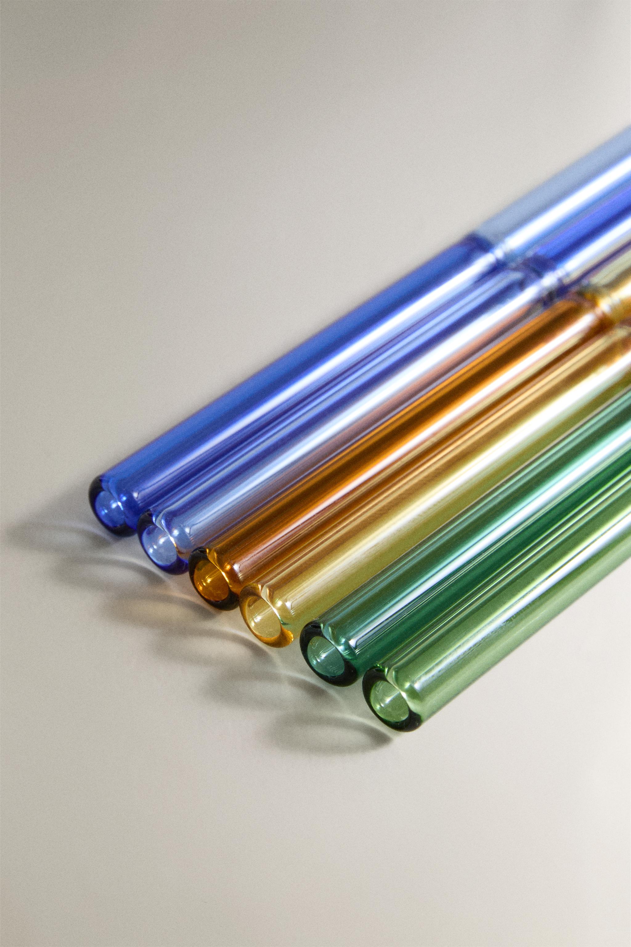 COLOURED BOROSILICATE GLASS STRAW SET (PACK OF 6) — Various