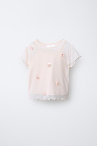CAMISETA DOBLE TUL FLOR - Rosa de Zara