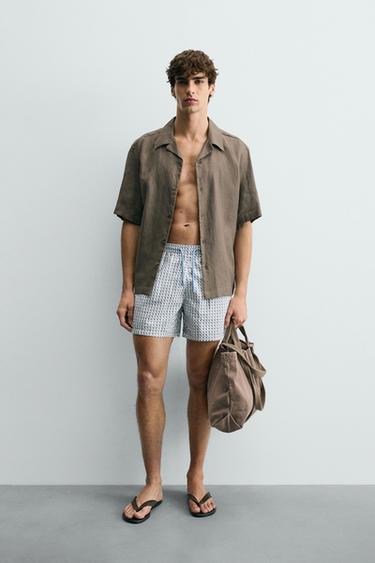 BAÑADOR MEDIO ESTAMPADO GEOMÉTRICO - Celeste de Zara - Imagen 0