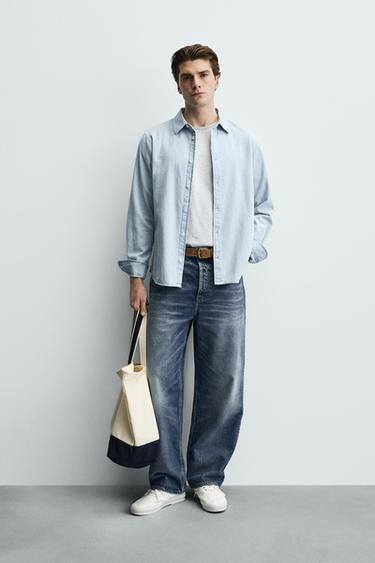 Zara WASHED DENIM SHIRT - Sky blue - Image 0