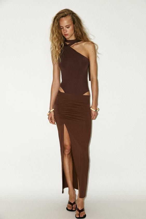 JUPE EN POLYAMIDE FRONCÉE - Marron de Zara - Image 0