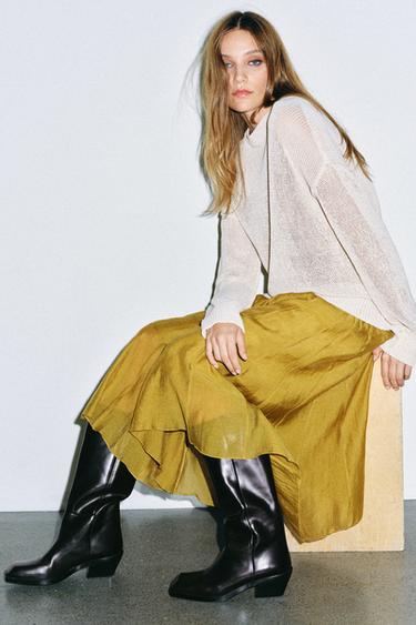 LEATHER BOOTS WITH SQUARE TOE - Brown by Zara - Image 0