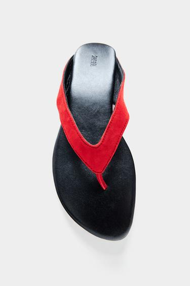 FLAT LEATHER SANDALS - Red by Zara