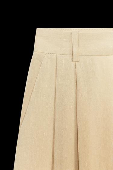 WEITE HOSE MIT BUNDFALTEN AUS LEINEN - Hellbraun von Zara