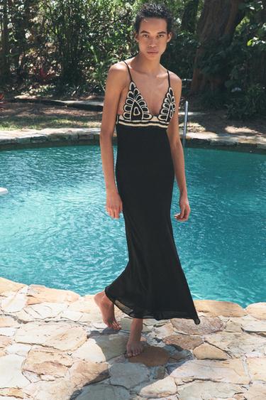 DRESS WITH BEADED STRAPS - Black by Zara - Image 0