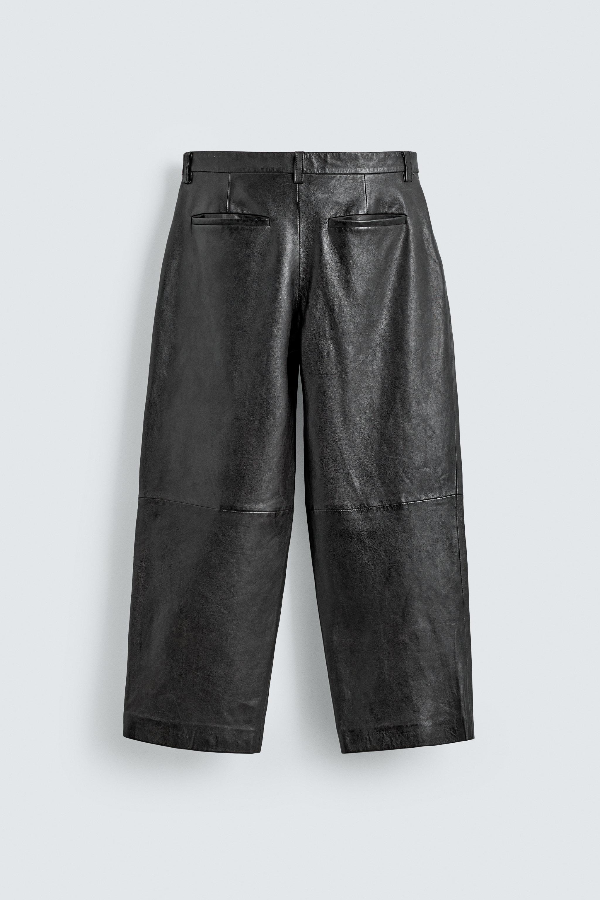 LEATHER STRAIGHT FIT PANTS - Black | ZARA Canada