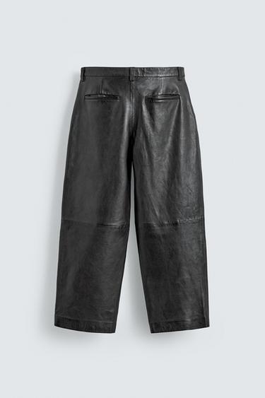 LEATHER STRAIGHT-LEG TROUSERS - Black by Zara - Image 7