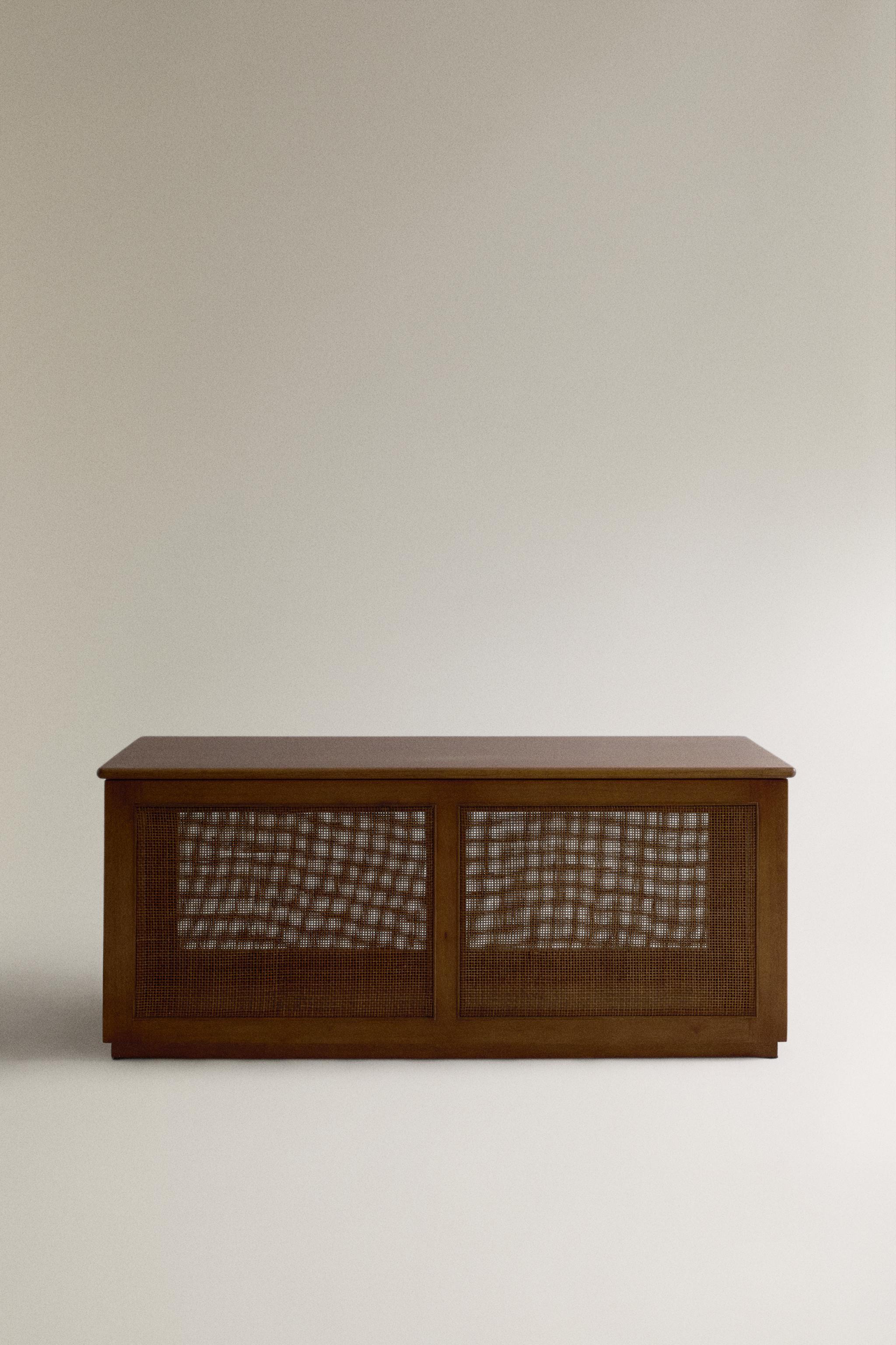 WOOD AND RATTAN BENCH