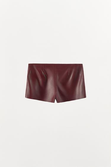 100% LEATHER SHORTS - Burgundy by Zara - Image 3