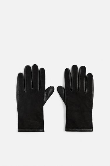 CONTRAST LEATHER GLOVES - Black by Zara - Image 0
