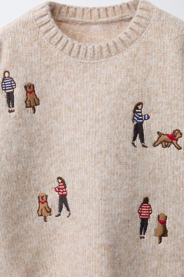 PULL EN MAILLE BRODÉ AVEC LAINE - Écru de Zara - Image 2