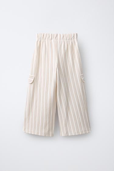 PANTALON CARGO WIDE LEG À RAYURES - Écru de Zara - Image 1