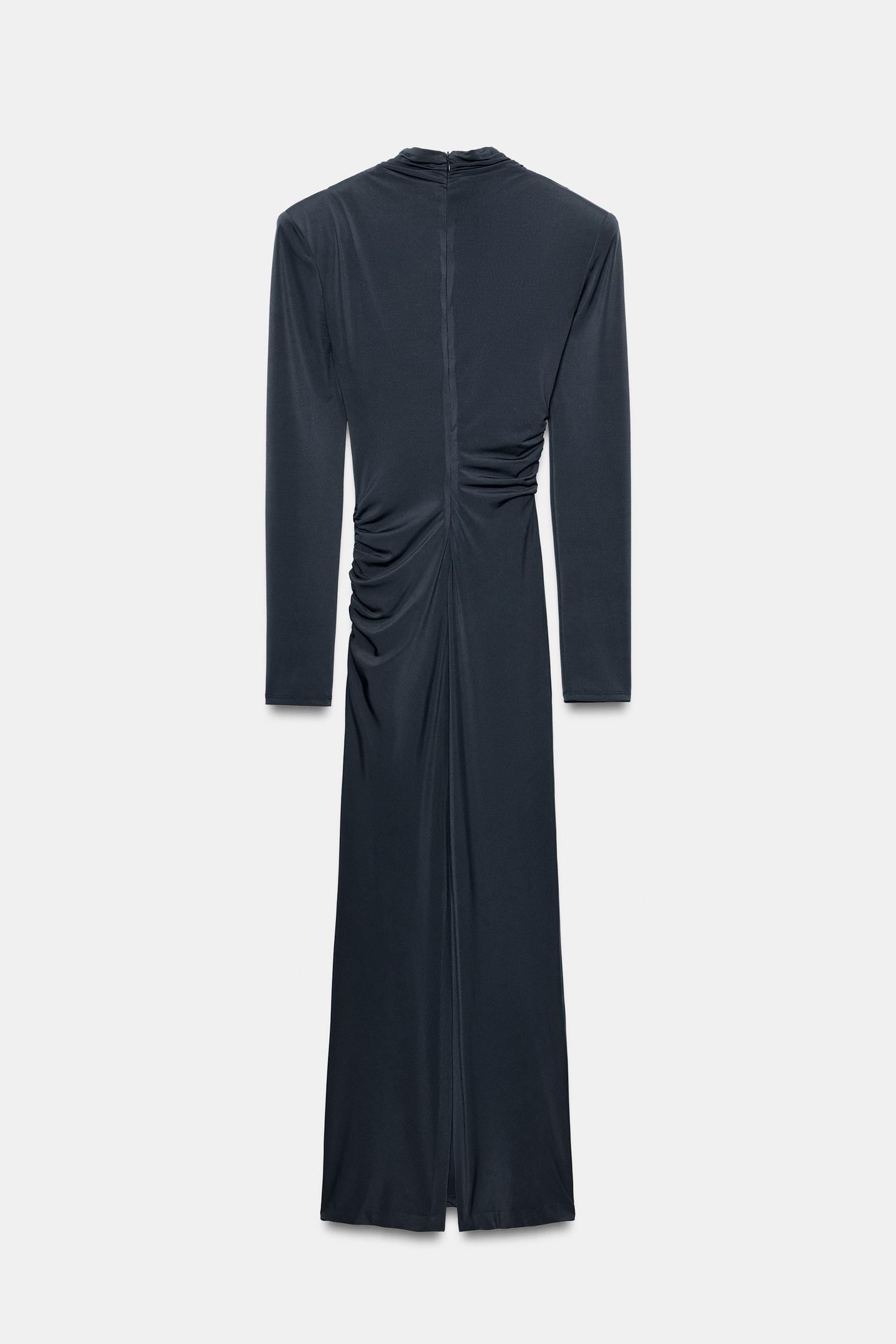 Женское платье Zara Draped Shoulder Pad MIDI, цвет: Серый — фото 6