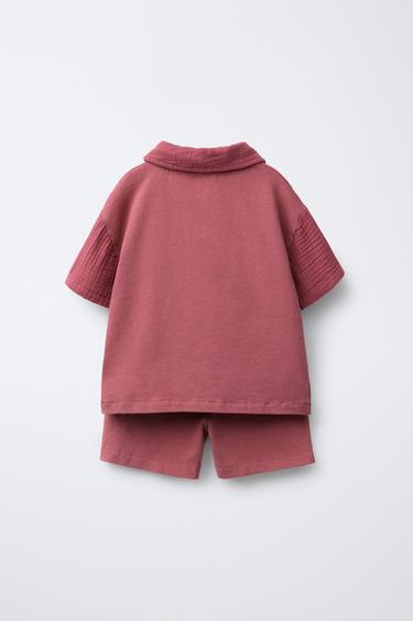 TEXTURED POLO AND BERMUDA JOGGING SET - Burgundy by Zara - Image 1