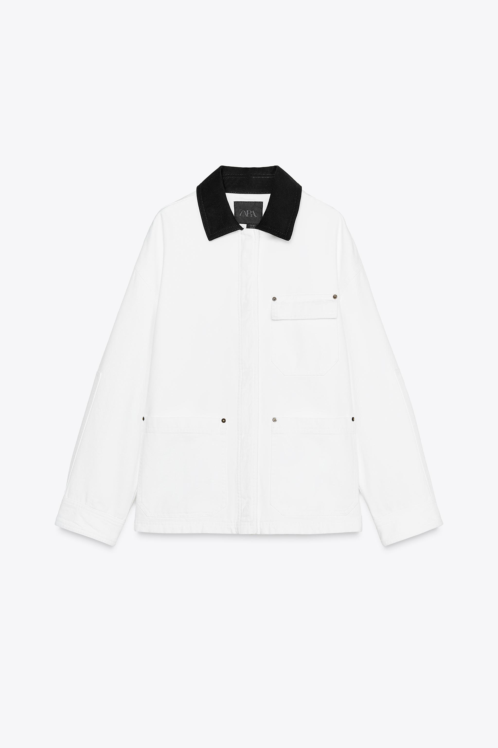 CONTRAST COLLAR OVERSHIRT ZW COLLECTION - White | ZARA