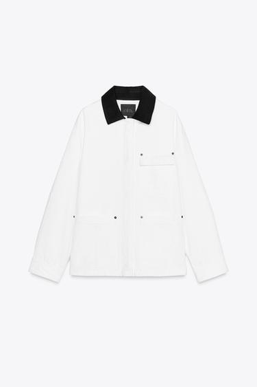 ZW COLLECTION CONTRAST COLLAR OVERSHIRT - White by Zara - Image 5