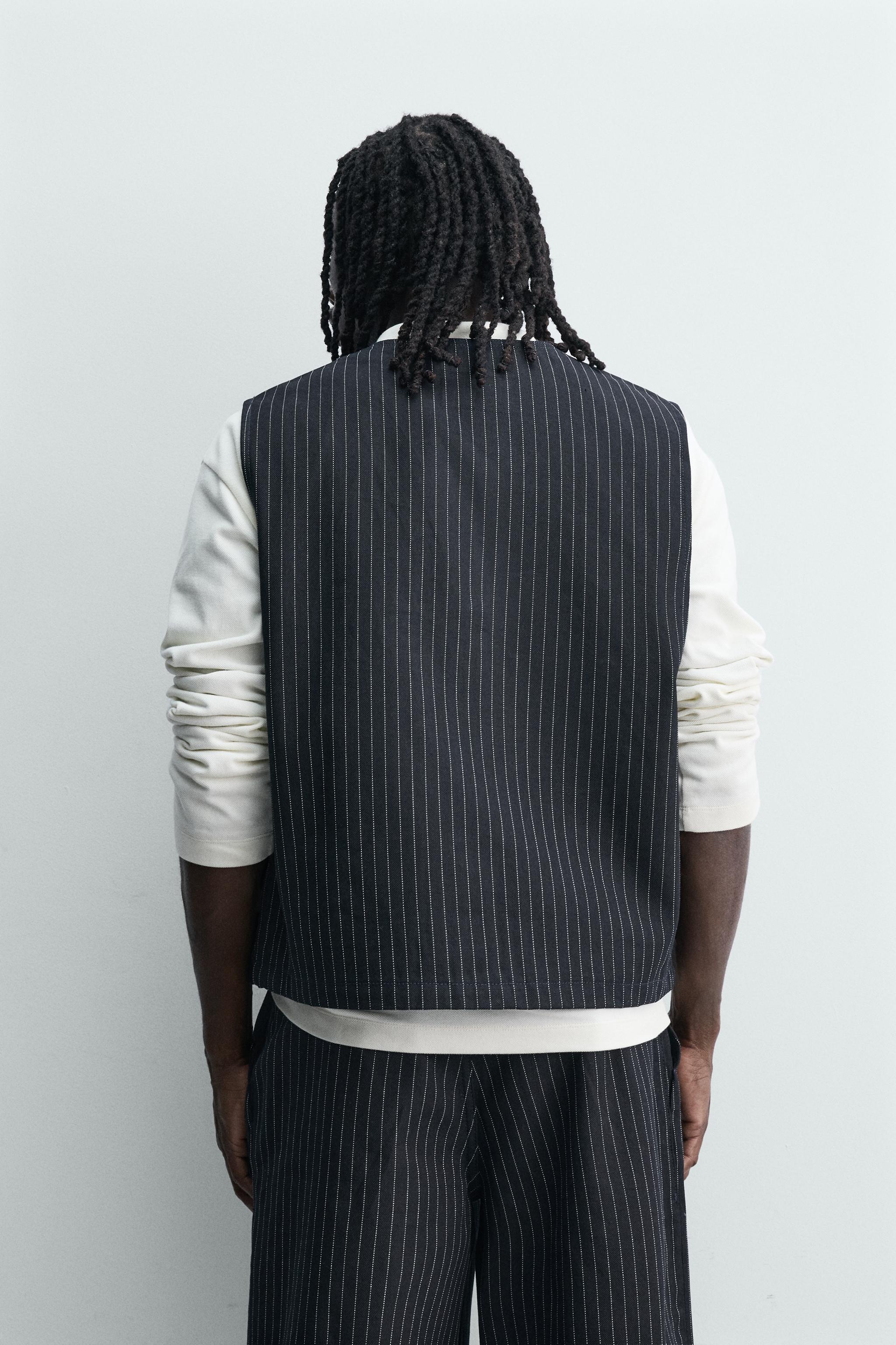PINSTRIPE DENIM VEST - Blue | ZARA Canada