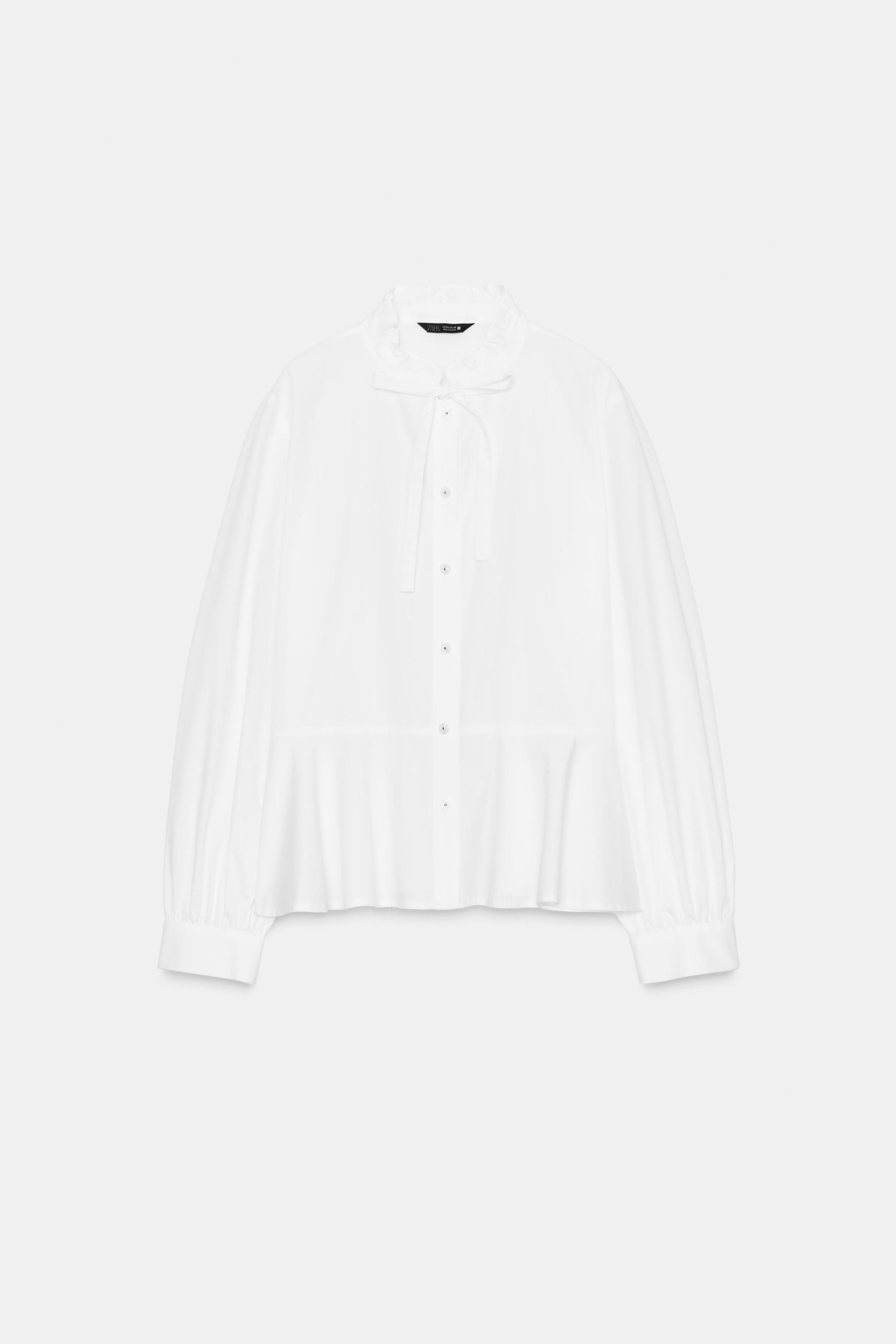 CAMISA PEPLUM DE POPELINA COM LAÇO - Branco | ZARA Brasil