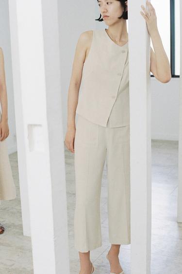 린넨 벨트 큐롯 팬츠 - Zara 크림