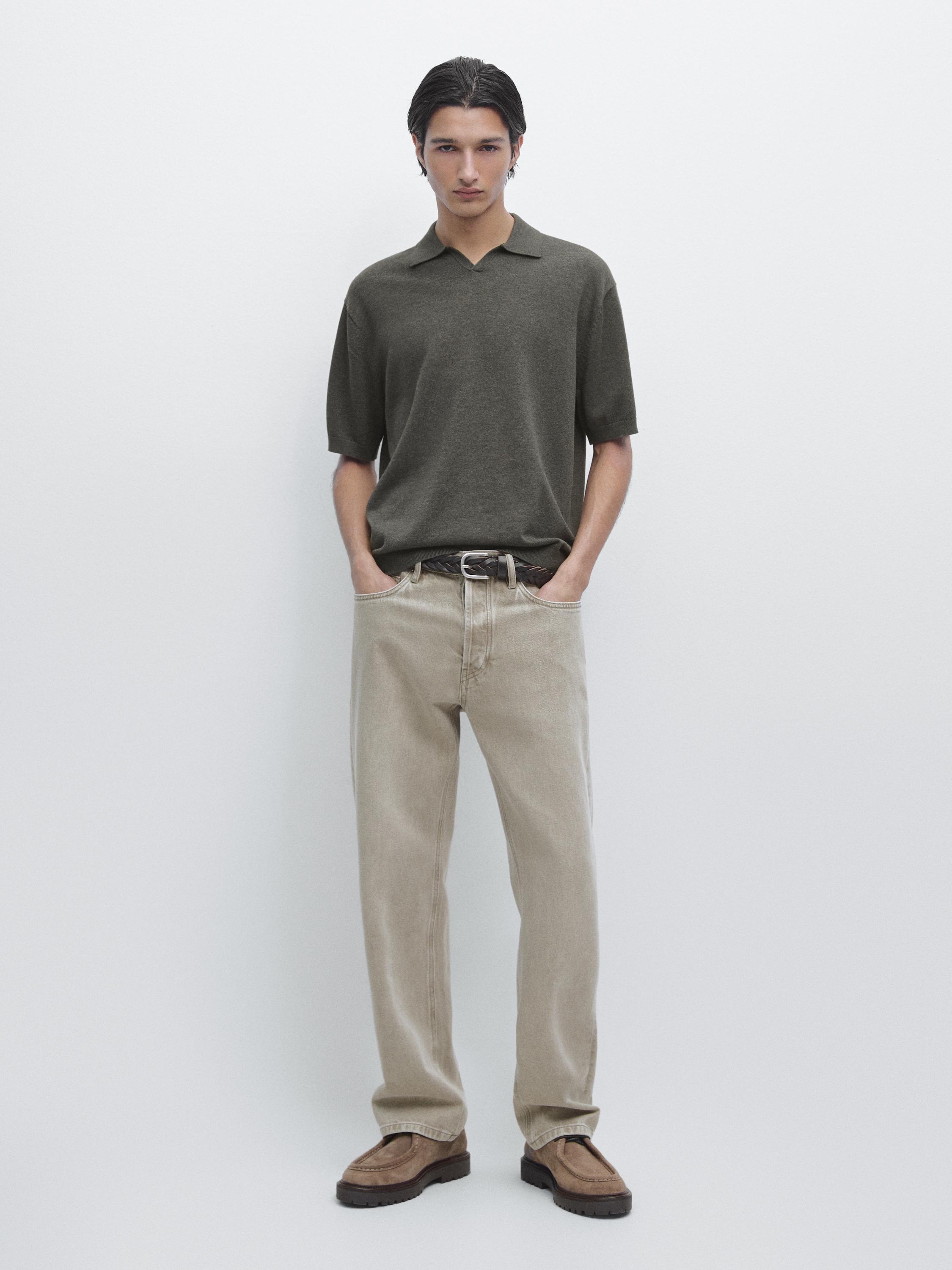 Cotton blend knit polo sweater
