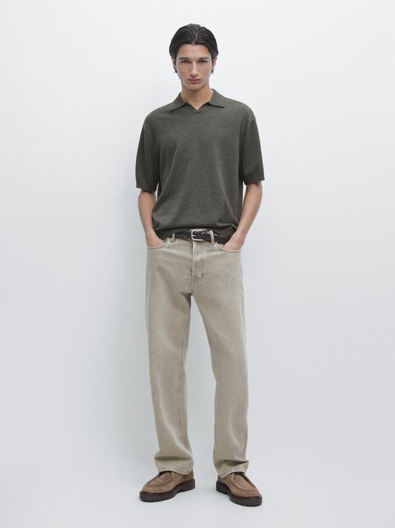 Cotton blend knit polo sweater