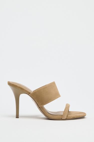 SUEDE STRAPPY HEELED SANDALS - Light beige by Zara