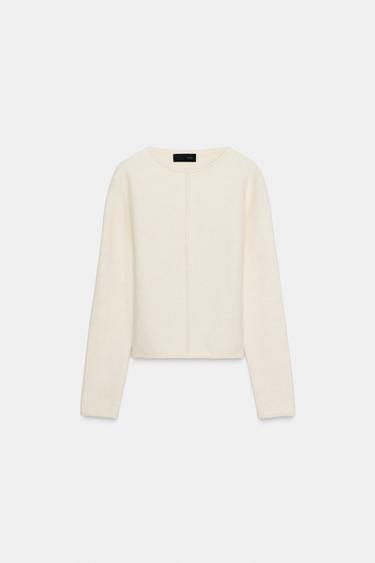 SOFT KNIT JUMPER WITH TOPSTITCHING - Oyster-white by Zara