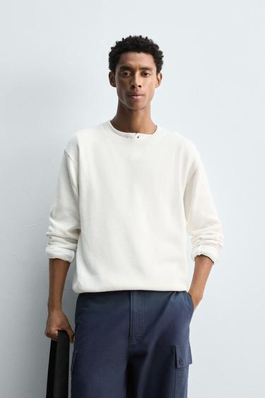 COTTON-HEMP SWEATER - Oyster-white by Zara - Image 1