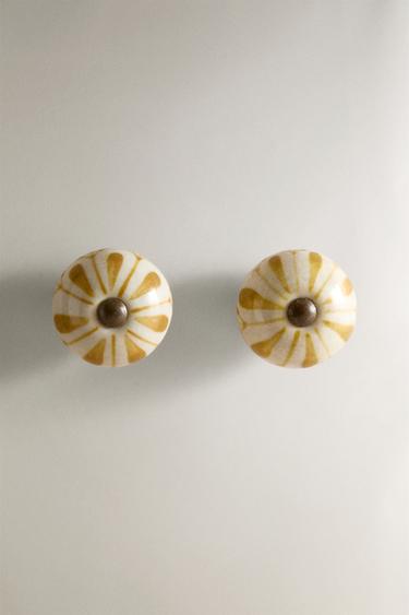 PACK OF CERAMIC FLOWER DOOR KNOBS (PACK OF 2) - Mustard by Zara - Image 0