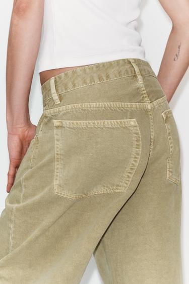 TRF MID-WAIST BAGGY FOLDED JEANS - Olive Green by Zara - Image 5