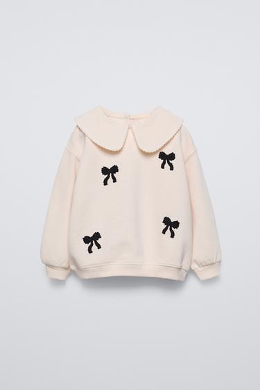 Zara BOW APPLIQUÉ COLLAR SWEATSHIRT - Ecru - Image 0