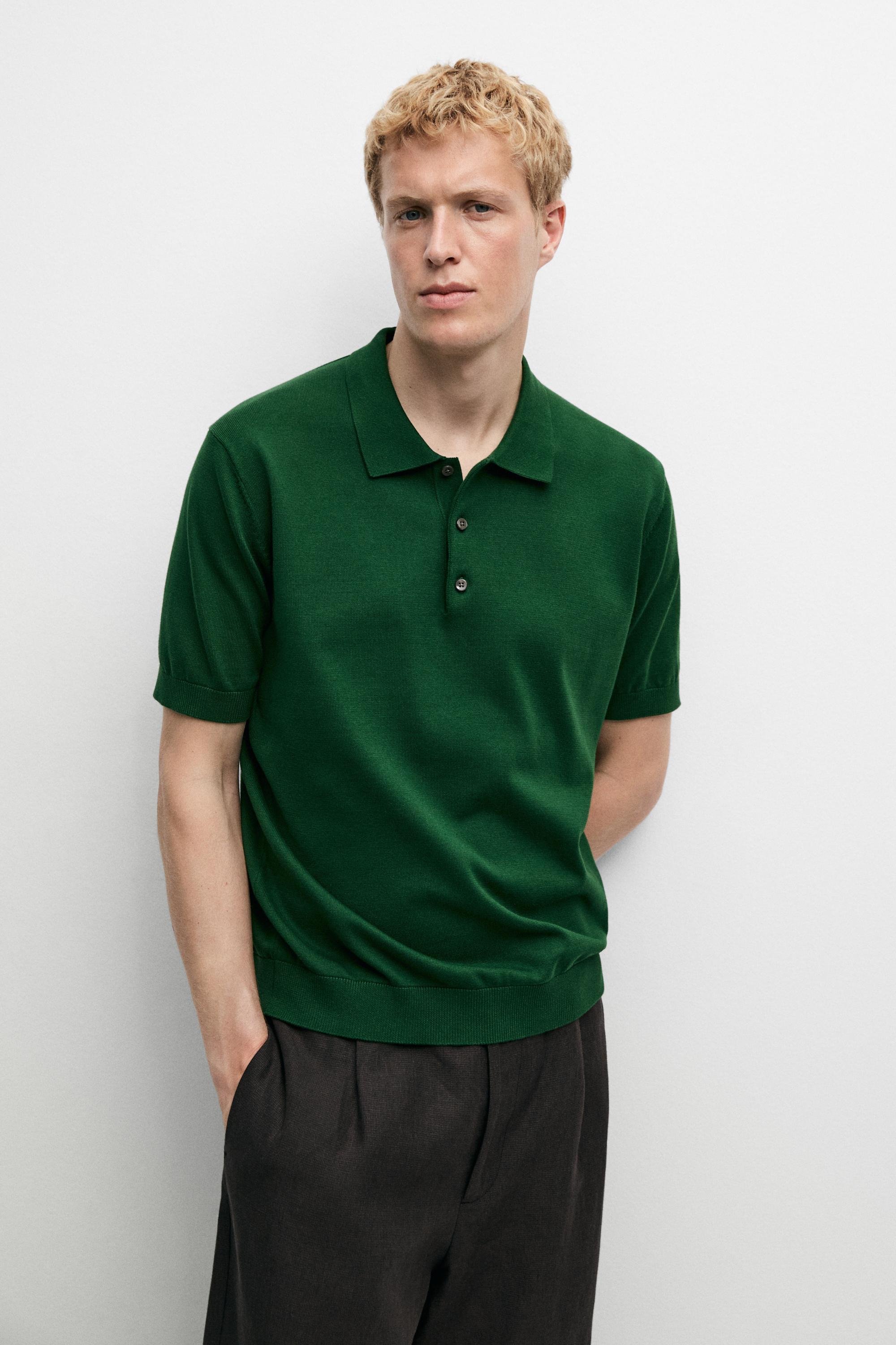 100% cotton knit polo sweater — Intense green