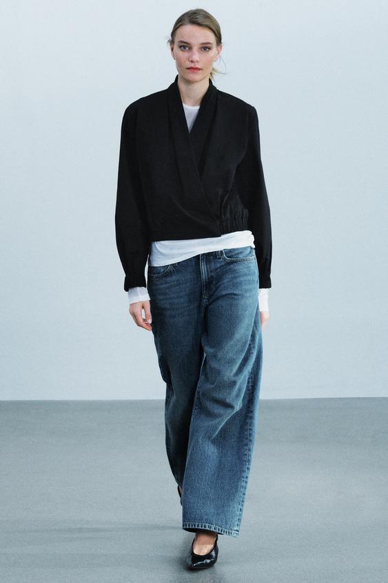 Zara ZW COLLECTION CROSSOVER BOMBER SHIRT - Black - Image 0