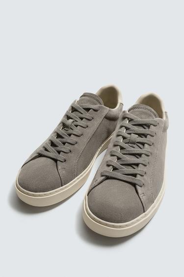 LEATHER HEEL DETAIL TRAINERS - Grey by Zara - Image 4