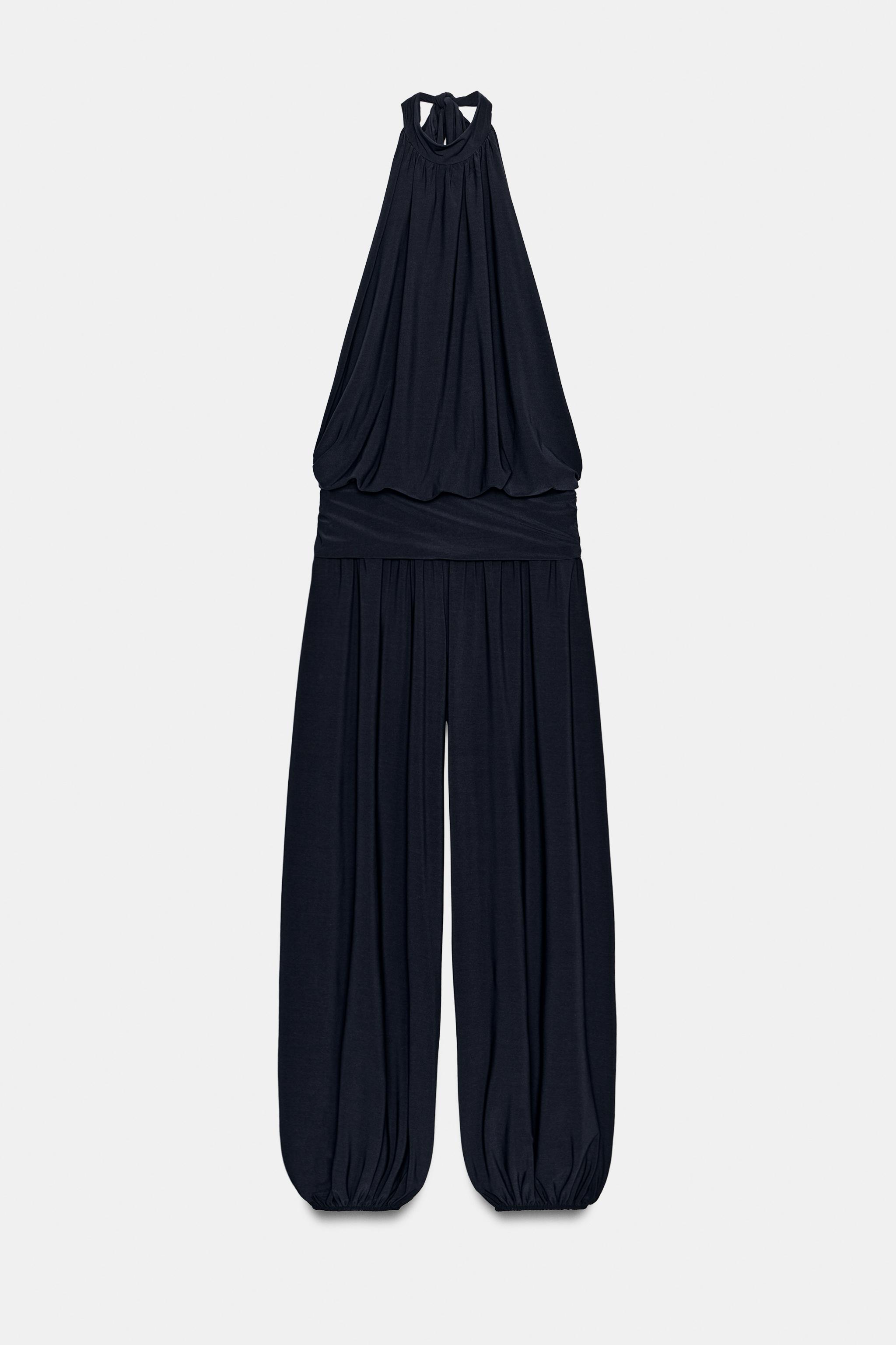 DRAPED HALTER BLOUSE JUMPSUIT