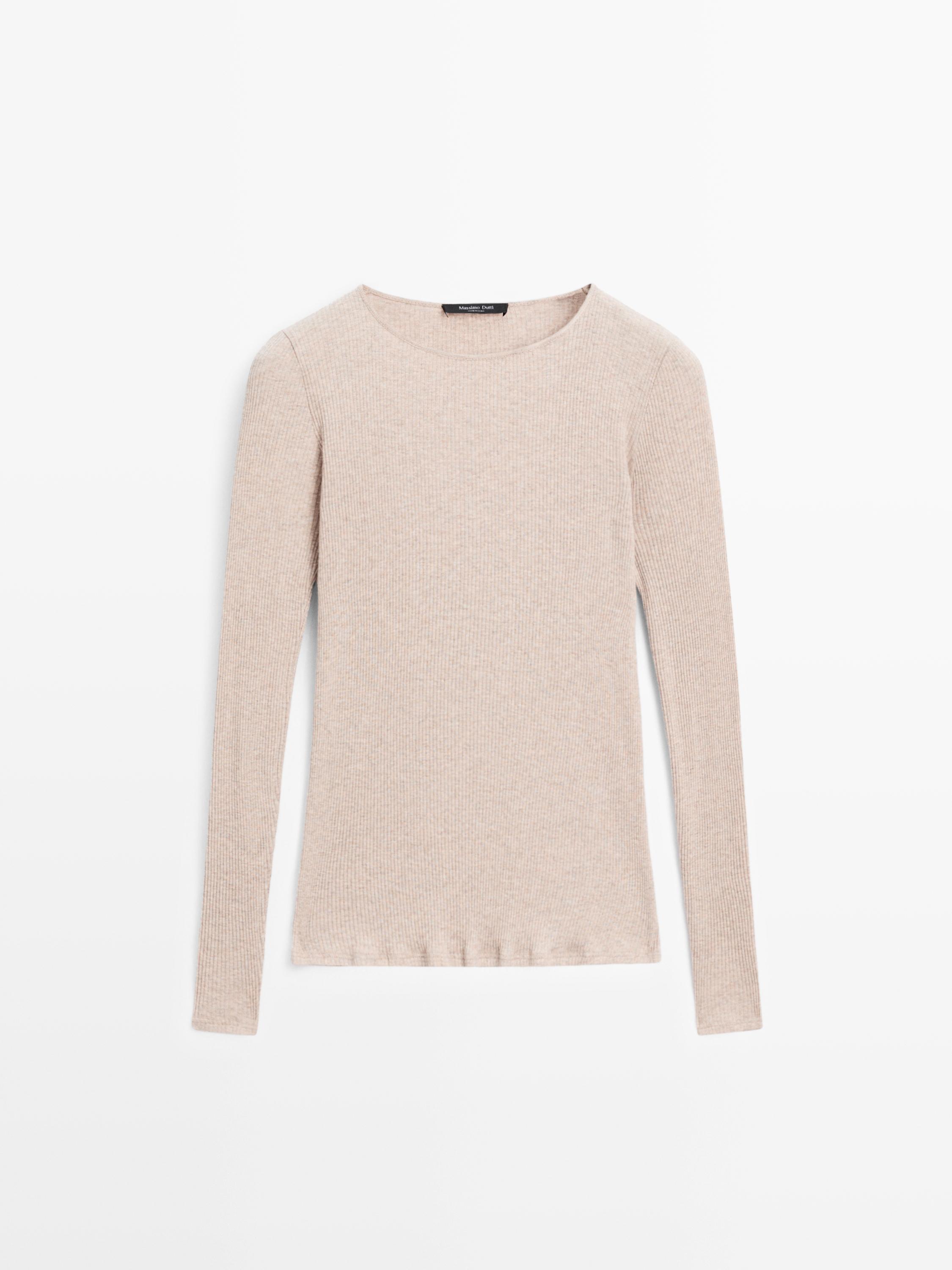 Long sleeve T-shirt with ribbed detail