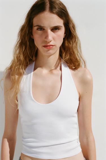 Zara HALTER TOP - White