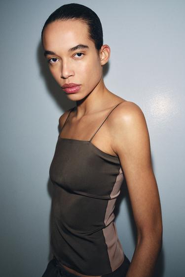 TOP POLYAMIDE BRETELLES - Marron clair de Zara - Image 1
