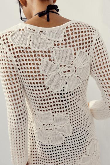 FLORAL CROCHET KNIT DRESS - Ecru by Zara - Image 4