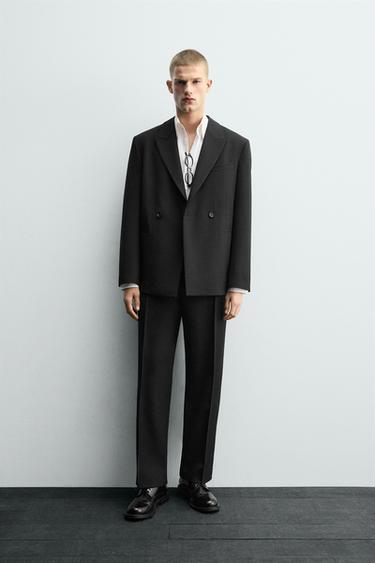 TRAJE-BLAZER GURUTZATUA, % 100 ARTILEZKOA - Beltza, Zara-rena