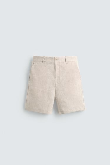 BERMUDASHORTS AUS 100 % LEINEN – REGULAR FIT - Hellbeige von Zara
