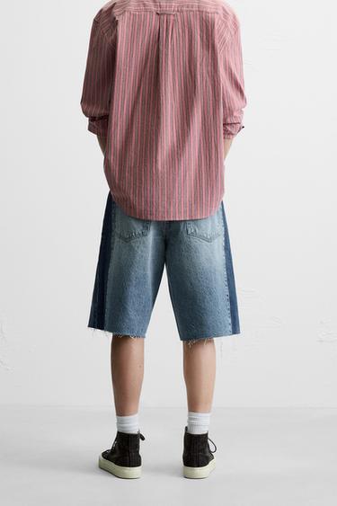 DENIM BERMUDA SHORTS WITH CONTRAST BANDS - Mid-blue by Zara - Image 2