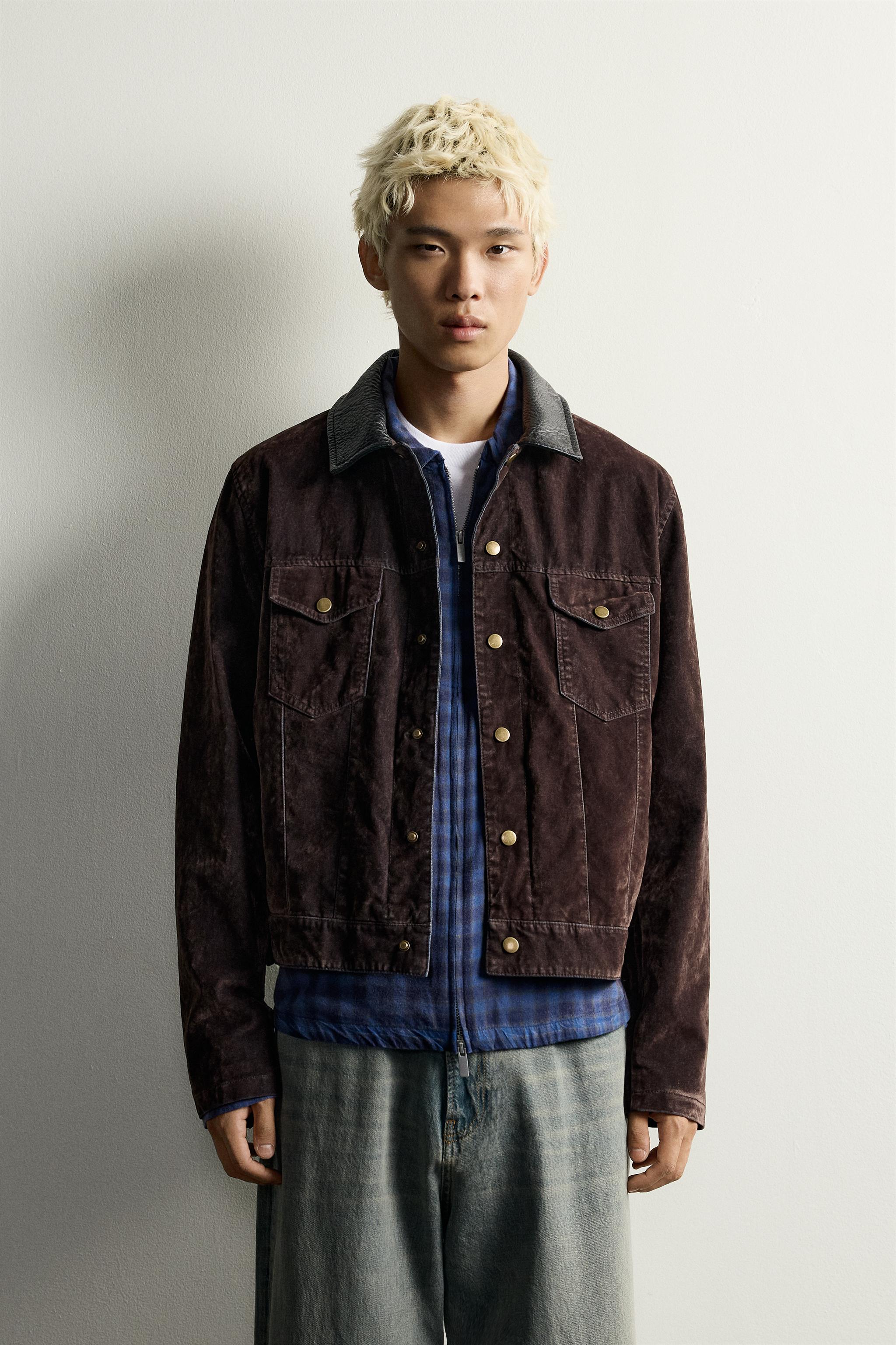 Мужские куртки Zara FLOCKED JACKET WITH CONTRAST COLLAR — фото 2